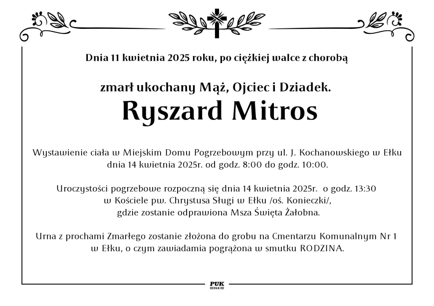 Ryszard Mitros - nekrolog